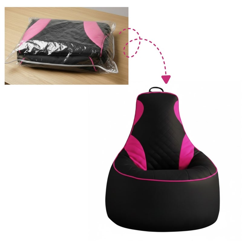 VELMORE Gaming Bean Bag Chair Cover ONLY – NO FILLING / WITHOUT BEANS | High-Back Quilted Seat, Side Pockets, Headphone Hanger & Water-Repellent Fabric - Pink - Image 1